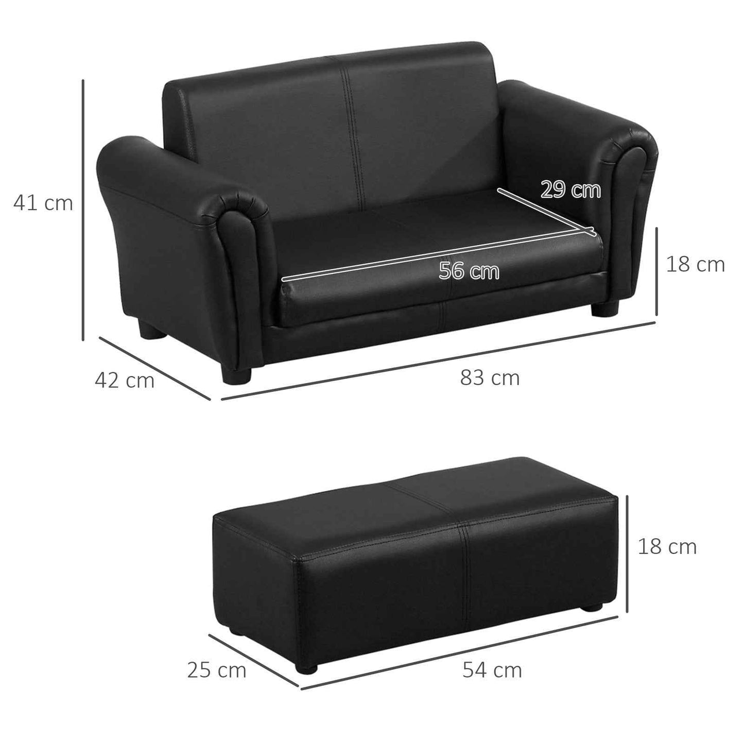 Ergo Heights Toddler 2 Seater Armchair Black with Ottoman