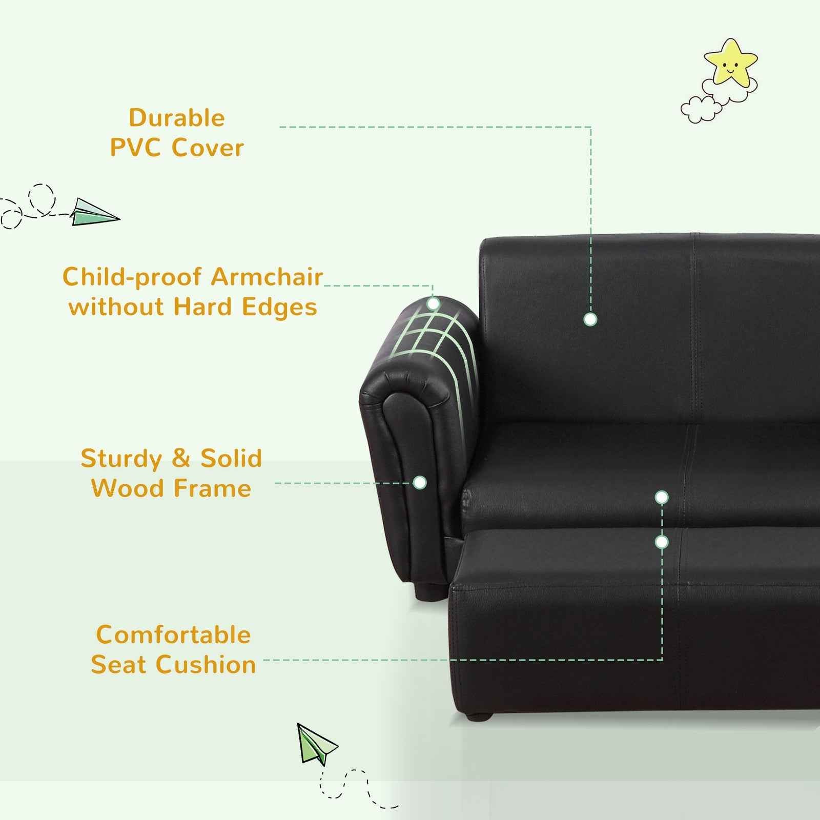 Ergo Heights Toddler 2 Seater Armchair Black with Ottoman