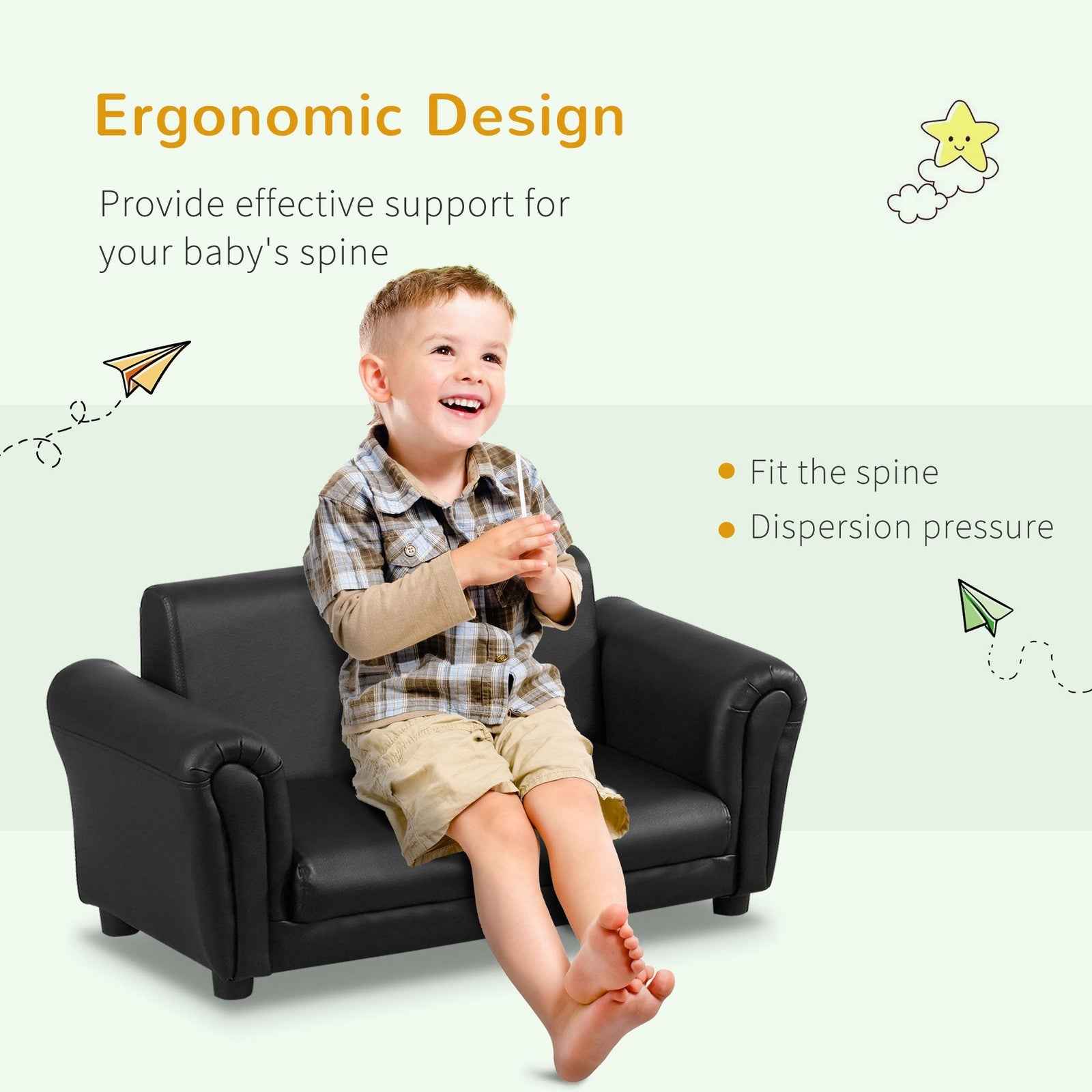 Ergo Heights Toddler 2 Seater Armchair Black with Ottoman