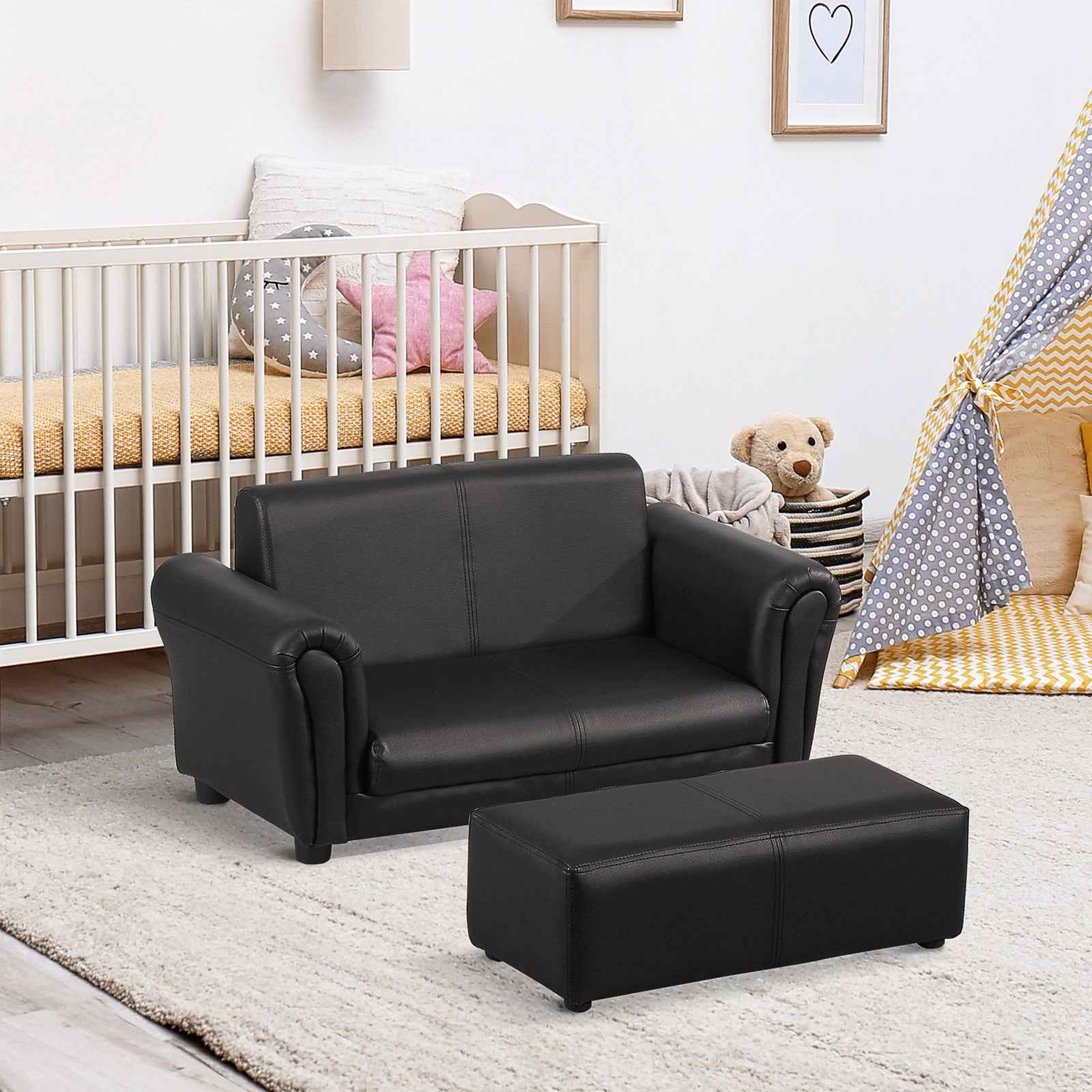 Ergo Heights Toddler 2 Seater Armchair Black with Ottoman