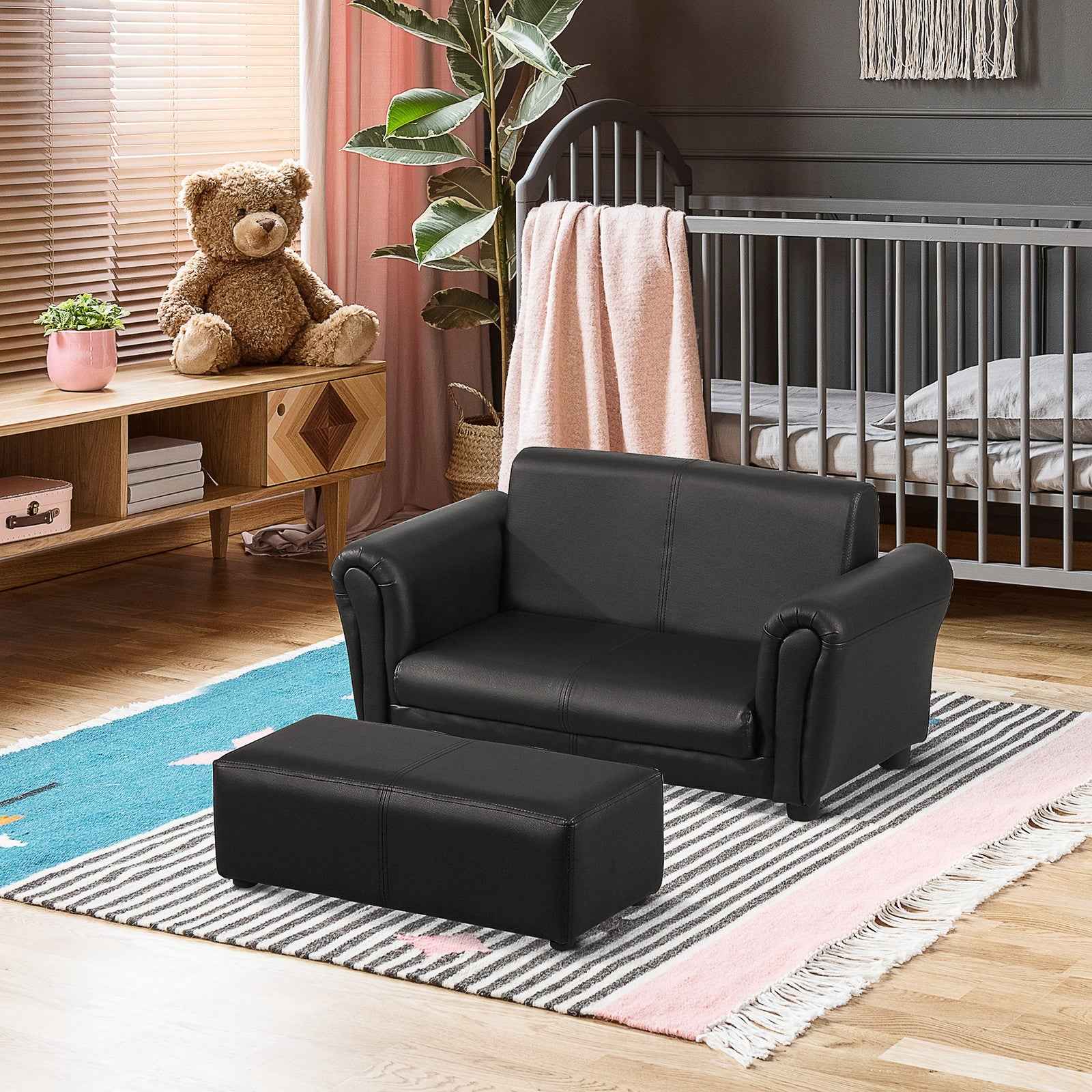 Ergo Heights Toddler 2 Seater Armchair Black with Ottoman