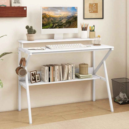 Compact Computer Desk with Monitor Stand and Shelf - Ergo Heights