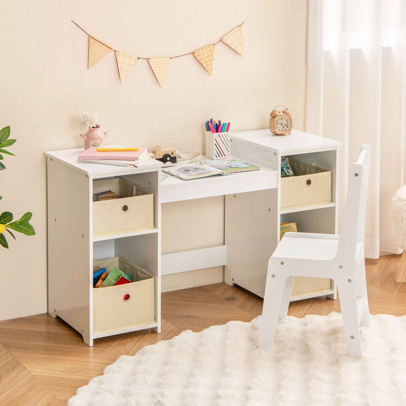 Ergo Heights White Vanity Set for Girls Bedroom with Chair.