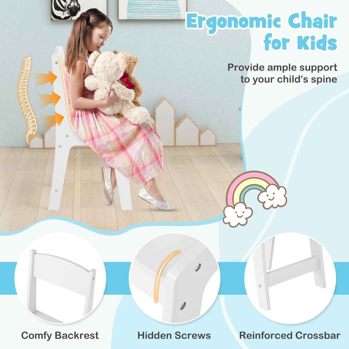 Ergo Heights White Vanity Set for Girls Bedroom with Chair.