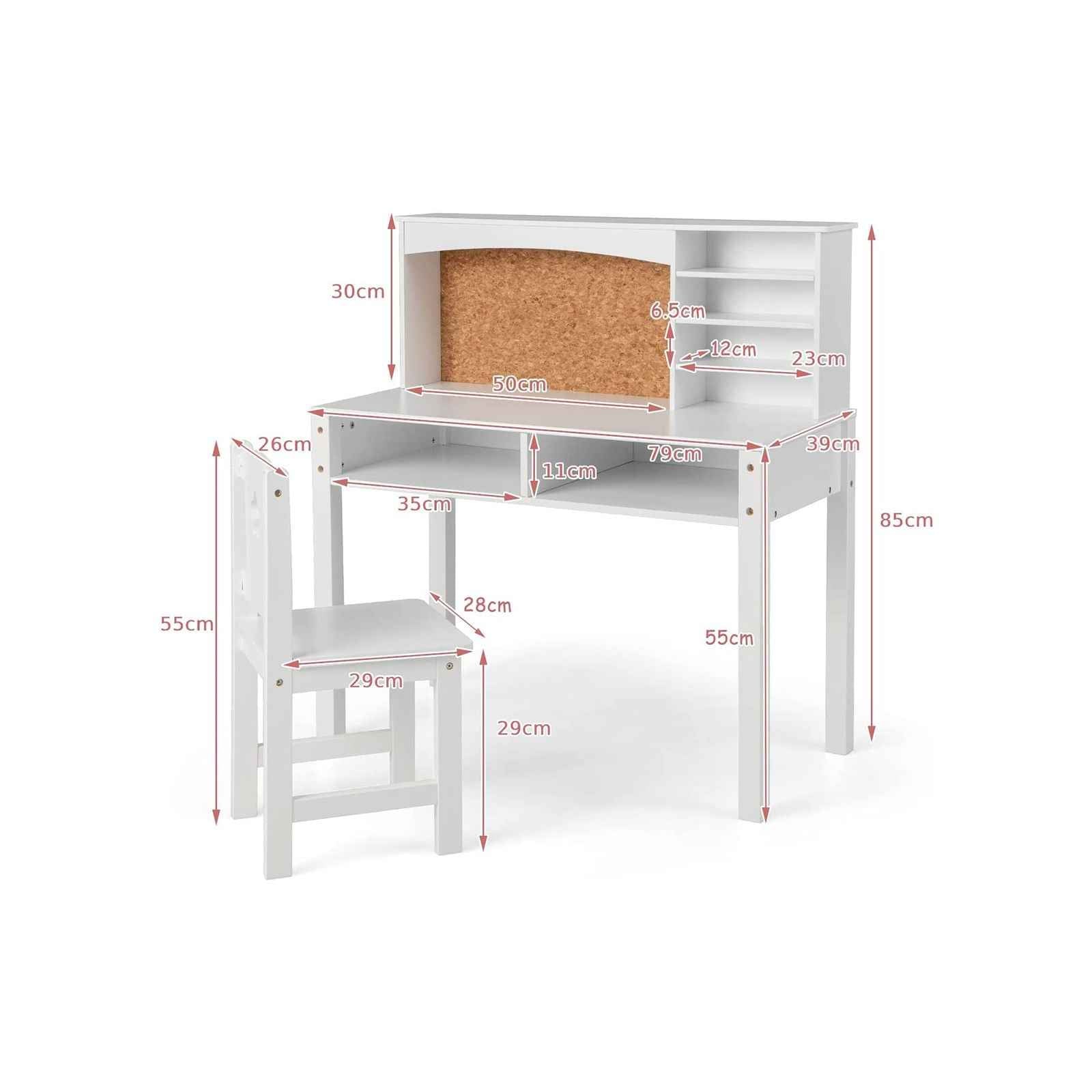 Wooden Kids Desk and Chair Set with Hutch for Studying and Reading.