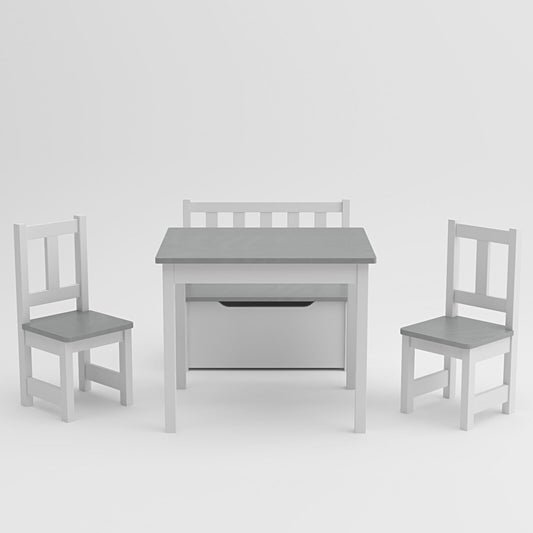 Ergo Heights Wooden Kids Table and Chairs Set - Grey White.