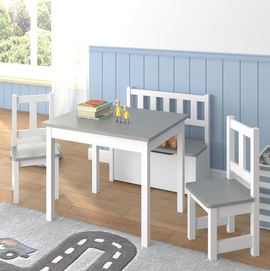 Ergo Heights Wooden Kids Table and Chairs Set - Grey White.