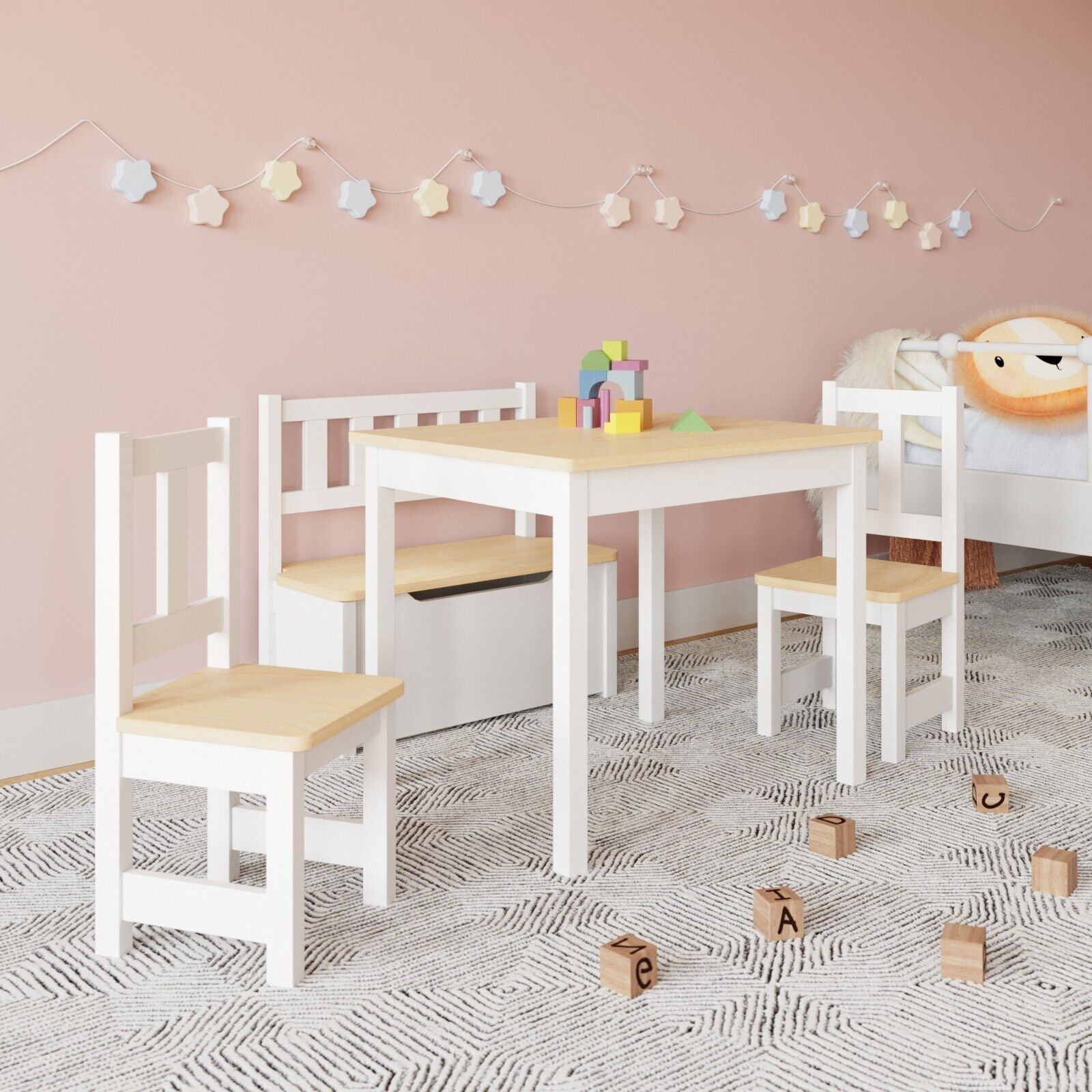 Ergo Heights Wooden Kids Table and Chairs Set - Grey White.