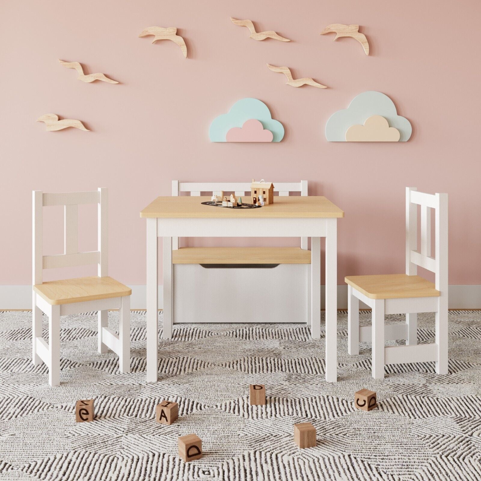 Ergo Heights Wooden Kids Table and Chairs Set - Grey White.